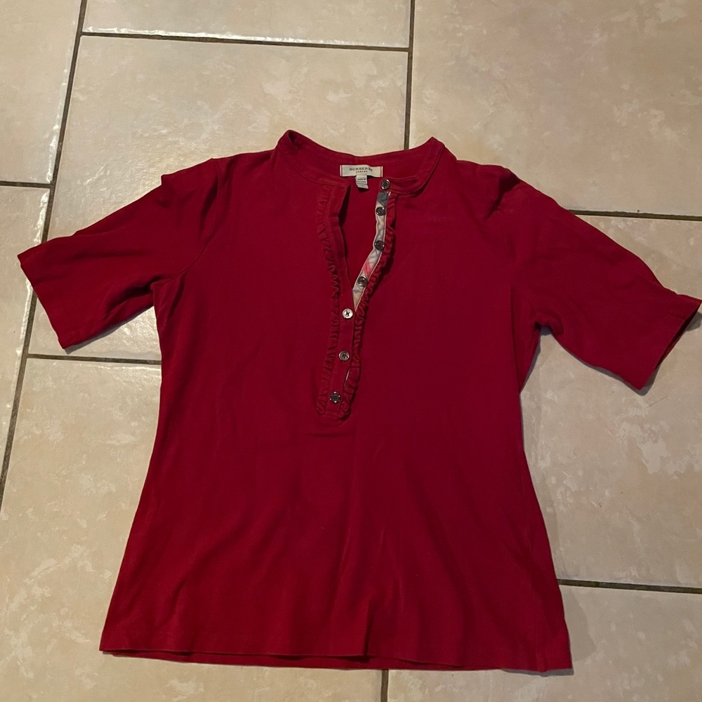 Red Burberry 3/4 sleeve shirt